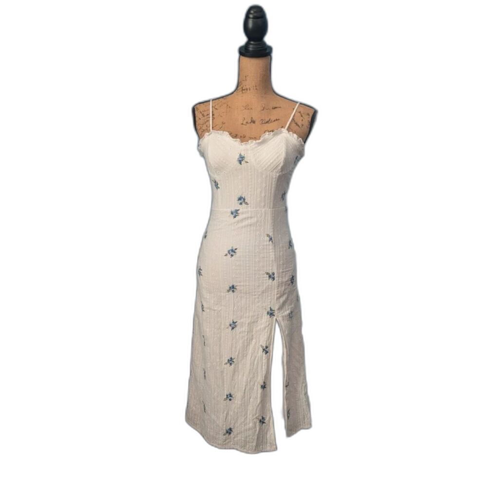 Kirious Los Angeles White Floral Embroidered Midi Dress Cottagecore Size Small